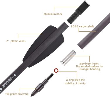 Карбонові болти SP350 для арбалета Cobra System R9 — 7,5″ (218 мм), 100 гран, 12 шт., чорні