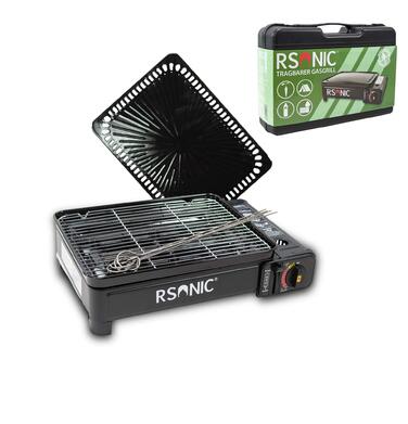 Портативний газовий гриль Rsonic на бутані з решіткою для гриля та пластиною для гриля, включаючи футляр для перенесення, кемпінговий гриль, картриджний гриль, портативний, чорний, безкоштовний освіжувач повітря Clearfee