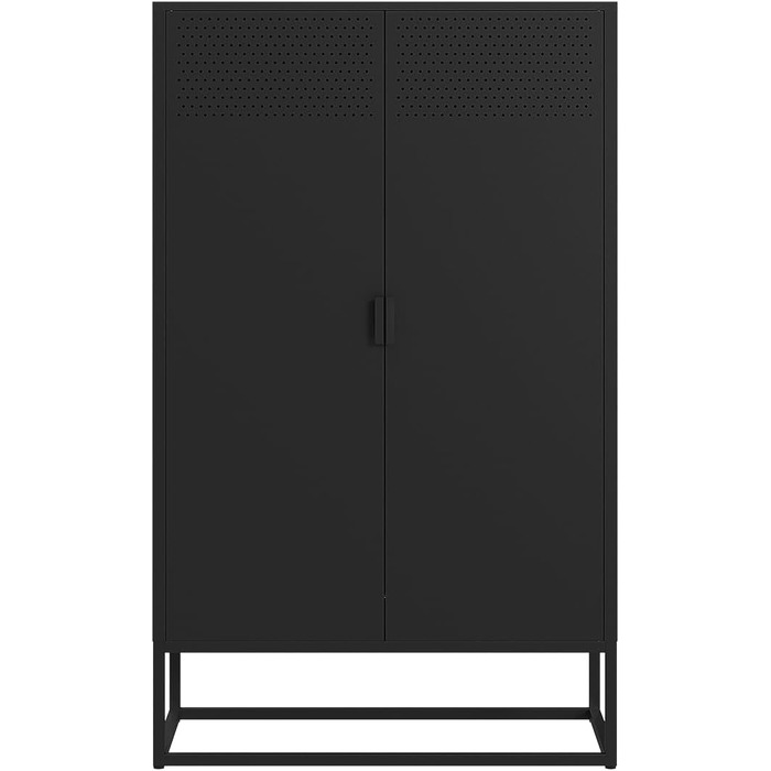 Металевий комод Skølm Izar Шафа для вітальні чорного кольору Металева шафа з 3 відділеннями та подвійними дверима Сервант для вітальні Багатофункціональна шафа шириною 80 см Висока комод в індустріальному стилі чорного кольору 125 см