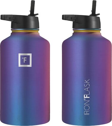 Спортивна пляшка для пиття Iron Flask - 1,8 л, 3 кришки (солом'яна кришка), герметична, з вакуумною ізоляцією з нержавіючої сталі,