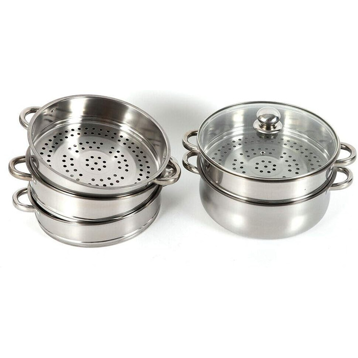 Пароварка з нержавіючої сталі, 5-шарова каструля зі скляною кришкою - ідеально підходить для здорового приготування овочів і карто