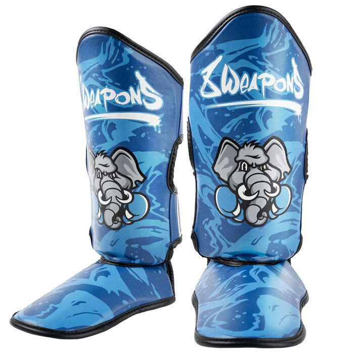 ЗБРОЇ Щитки для гомілок, дитячі, Джип, сині, для тренувань та змагань, високоякісна синтетична шкіра та ідеальна амортизація, муай-тай, К1, ММА, карате та кікбоксинг, розмір S/M, 8