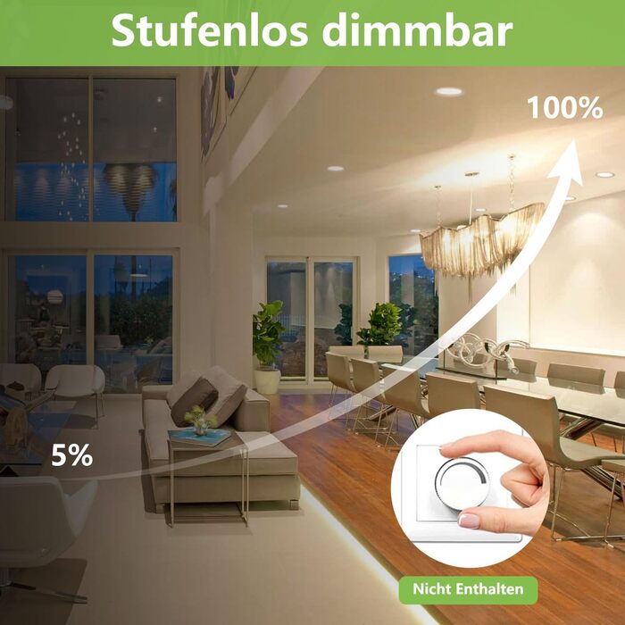 Світлодіодні вбудовувані точкові світильники Greenclick 5 шт. 230В, 9Вт 720LM Стельові точкові світильники з регулюванням яскравості, 11мм ультраплоскі вбудовувані світильники з трансформатором IP44 Світлодіодні точкові світильники для ванної, кухні, віта