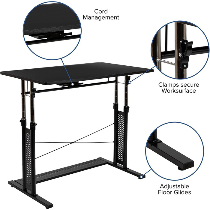 Стіл Flash Furniture з регульованою висотою, металевий, чорний, 99,7 см Ш x 60,3 см Г x 69,290,8 см В Чорний 39,25&39 Ш x 23,75&39 Г x 27,25-35,75&39 В
