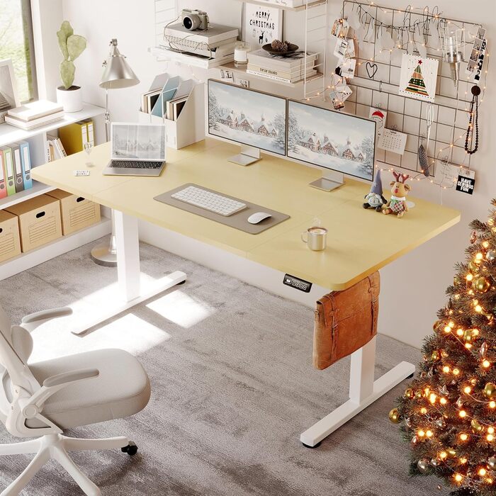 Стіл з регульованою висотою 160 x 80 см, стіл з електричним регулюванням висоти та функцією пам&39яті, ігровий стіл, регульований стіл, комп&39ютерний стіл для офісу, стіл для роботи стоячи, бежевий 160 x 80 см