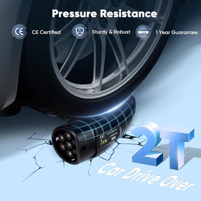 Зарядний кабель EVJUICION тип 2, режим 3 / 32А / 7,2 кВт / 1-фазний / 8 метрів, зарядний кабель для електромобілів типу 2, IP55, к