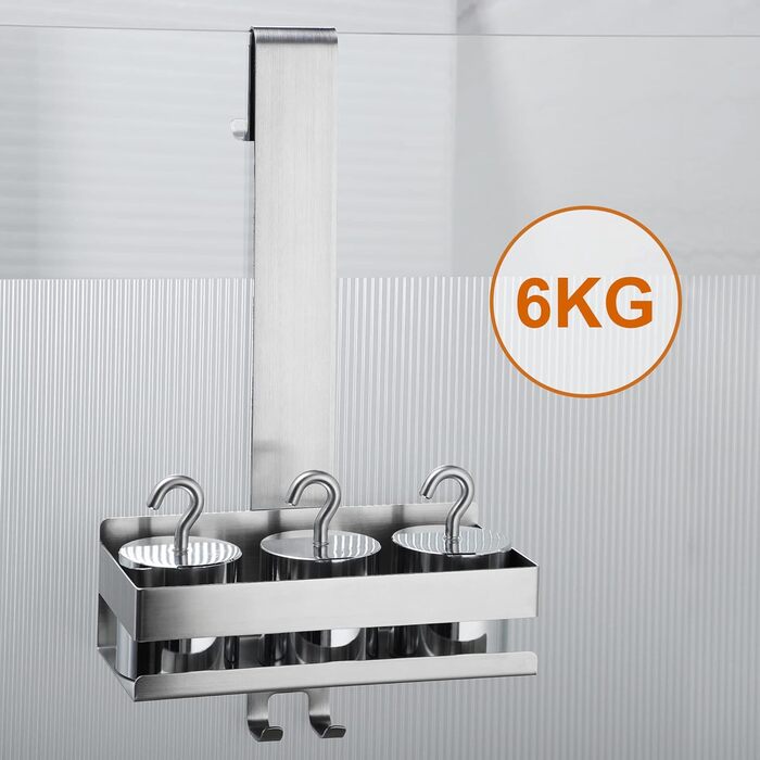 Полиця для душу підвісна - без свердління, нержавіюча сталь. Кошик для душу для скляних перегородок без свердління, з гачками для безрамних скляних дверей, сріблястий.