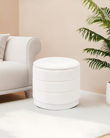Круглий пуф Bonlife з кришкою, складна підставка для ніг зі столиком, пуф для ніг, підставка для ніг для вітальні, спальні, коридору, білий оксамит, 39x39x37 см 39 см білий