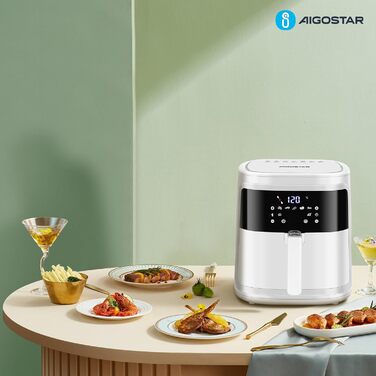 Фритюрниця Aigostar White Cube 7 л XXL Фритюрниця з гарячим повітрям 1900 Вт, 7 програм, підтримка тепла, 20 рецептів, без олії, для 6-10 осіб, фритюрниця з цифровим світлодіодним сенсорним екраном