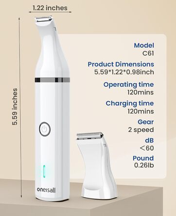 Тример для стрижки лап Oneisall Paw Trimmer для собак з подвійними лезами, 2-швидкісна машинка для стрижки собак, тиха машинка для лап, очей, вух, обличчя та тіла (білий колір)