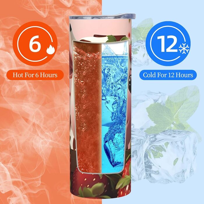 Кухоль з прямою трубочкою, дизайн корови та полуниця, друкований, дорожній кухоль, підходить для кемпінгу, офісу та дому, 590 мл