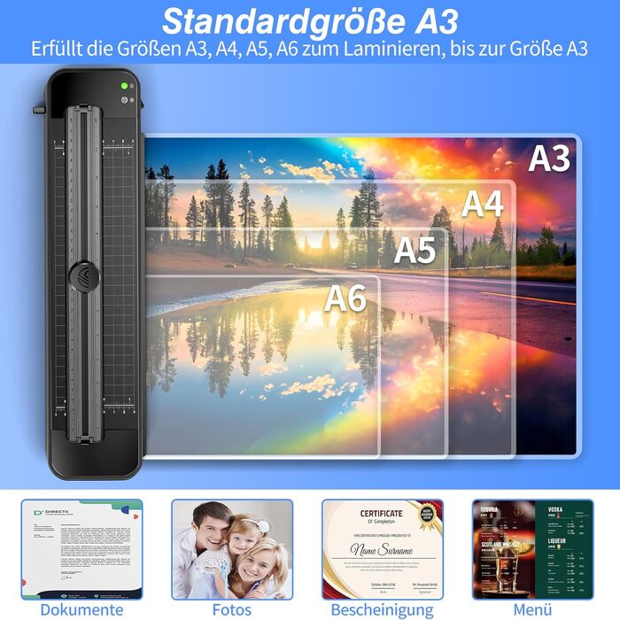 Ламінатор A3 з системою захисту від застрягання ABS, ламінатор з 30 аркушами ламінувальних пакетів для A3, A4, A5, A6 - Універсальний гарячий/холодний ламінатор для офісу, дому та школи