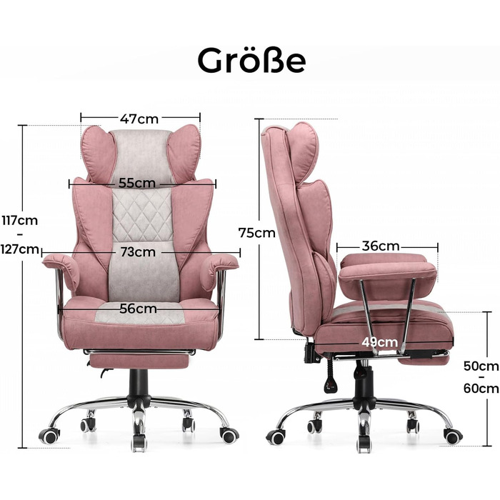 Ігрове крісло GTPLAYER, офісне крісло з пружинною опорою для попереку, ергономічне та зручне широке офісне комп&39ютерне крісло з м&39якими підлокітниками та підставкою для ніг, що виходять назовні, рожева тканина