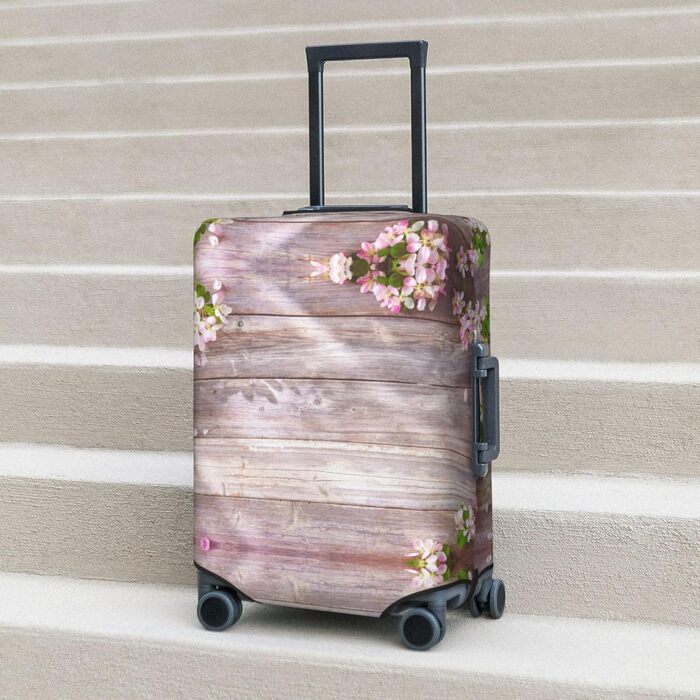Чохол для валізи Весняні квіти з міцного поліестеру, захисний, еластичний, чорний, розмір 90 см
