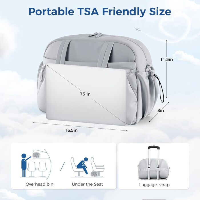 Жіноча дорожня сумка, легка спортивна сумка-пуховик з відділенням для взуття, сумка для вихідних, сумка для клініки, сумка для пологів, сумка для лікарні, дорожня сумка для авіаперельотів, фітнесу, сауни (сіра) Розмір сірий M 42*20*29