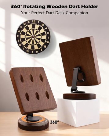 Обертовий дерев&39яний тримач для дротиків настільна підставка для зберігання 6 сталевих та м&39яких дротиків, кишеня-органайзер з нековзною основою для ігрової кімнати, бару, офісу (коричневий)
