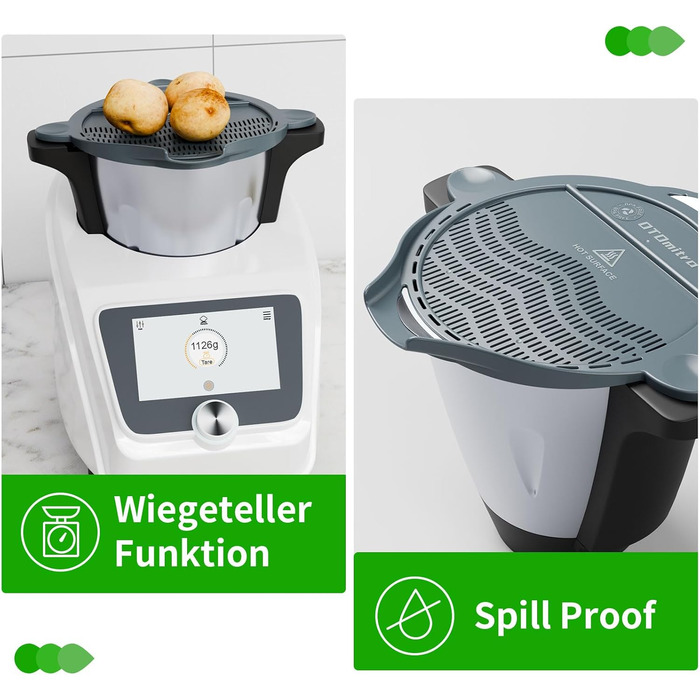 Ситечко OTOmitra Spout для змішування чаші Monsieur Cuisine Connect і Smart, насадка-ситечко для кухонного комбайна MCC Lidl, допоміжний засіб для наливання для MCS, ситечко для пасти BPA Frei, кухонне ситечко, ситечко для зливу овочів (сірий)Ситечко для 