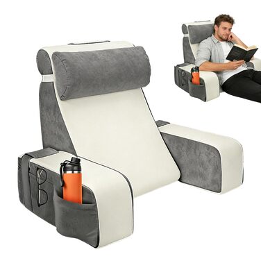 Подушка для читання для ліжка, подушка для читання для ліжка та дивана зі знімними підлокітниками та підголівником, подушка для читання з чохлом, який можна прати, подушка для спини, подушка з підтримкою спини для відпочинку в ліжку, читання, перегляду те