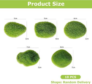 Кульковий мох, кульки зі штучного моху, штучні мохові камені, кульки із зеленого моху, консервований мох, консервований мох для квіткових композицій, саду, тераріумів і ремесел, 10 шт.