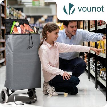 Складний візок для покупок 59л, 2-в-1 візок-сумка на 2 колесах, Знімна сумка, Кишеня на блискавці, Гачок для подолання сходинок, Сірий