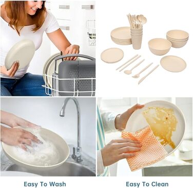 Набір посуду на 4 особи, небємий тарілки, миски та чашки. Зручна коробка для зберігання, можна мити в посудомийній машині та використовувати в мікрохвильовій печі. Ідеально підходить для дому, кемпінгу, пікніків.