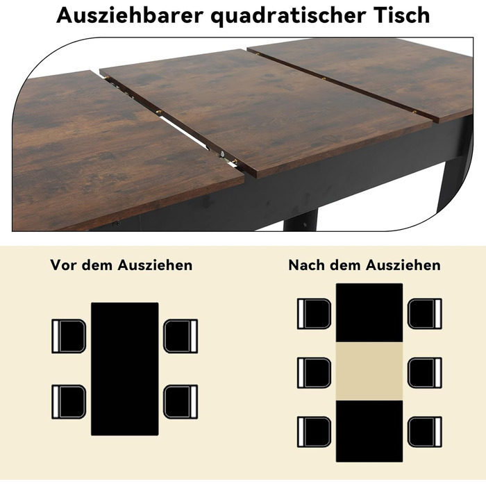 Розсувний обідній стіл ARTETHYS 105/150x70 см, кухонний обідній стіл в індустріальному стилі, прямокутна стільниця для 4-6 осіб, дерев&39яний стіл з металевими ніжками, стіл для їдальні, кухні, вітальні 105-150x70 см