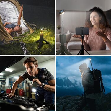 Телескопічний кемпінговий ліхтар, акумуляторний кемпінговий ліхтар ємністю 10500 мАг із сумкою для зберігання, портативний водонепроникний кемпінговий ліхтар із магнітним кріпленням (чорний)