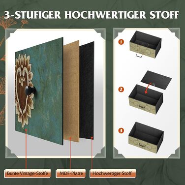 Комод WLIVE з 9 шухлядами з тканини, комод для спальні, комод для вітальні, з міцним сталевим каркасом, вінтажний принт