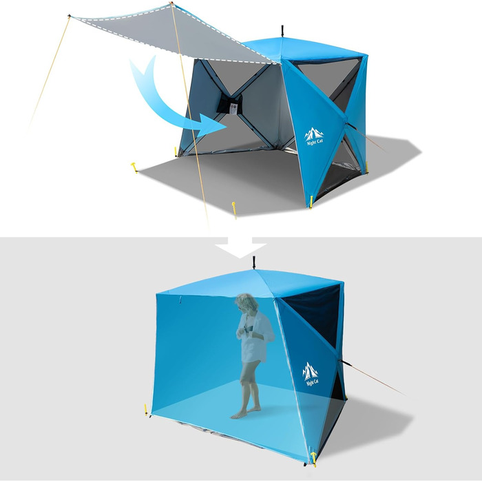 Пляжний намет Night Cat для 3-4 осіб розкладний намет із захистом від ультрафіолету 50 забезпечує захист від сонця та вітру на пляжі, 3-4 особи, синій