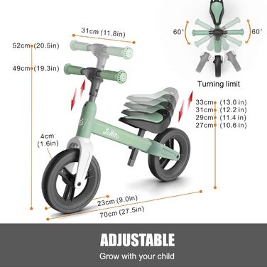 Дитячий велосипед JOLLITO, дитяча велосипедна іграшка для подарунків дівчаткам і хлопчикам 18-48 місяців, легкий тренувальний вело