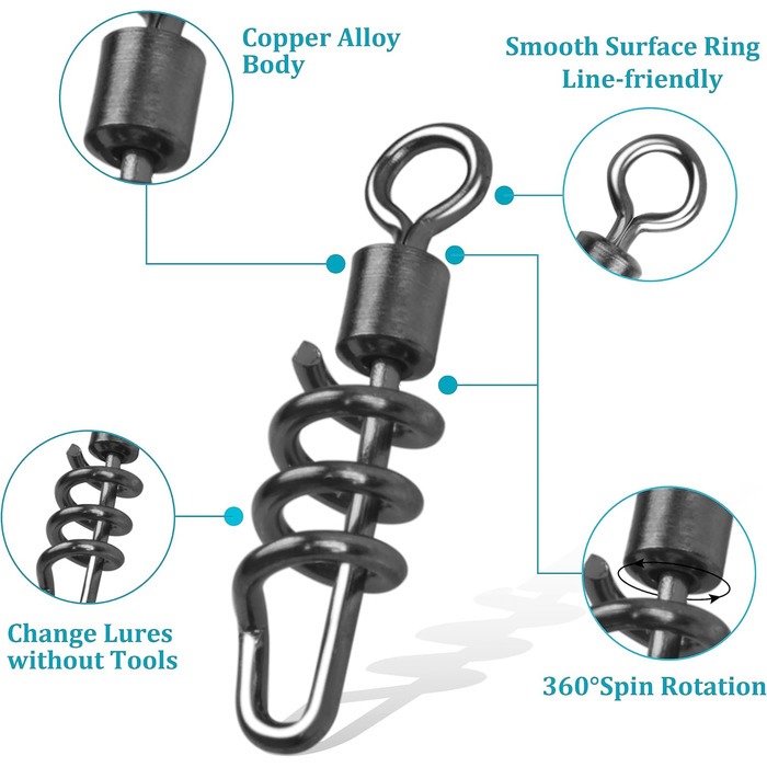 Рибальські вертлюги AGOOL Застібки Стовбурні вертлюги Штопорні застібки Вертлюги Рибальські аксесуари Нержавіюча сталь Морська прісноводна риболовля Лідер Приманка Джиги Зєднувач волосіні