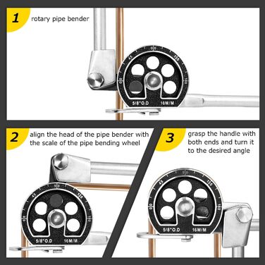 Ручний трубогиб із зовнішнім діаметром 5/8' Надпотужний трубогиб 0-180 градусів для труб з міді, латуні, алюмінію та м'яких металів (16 мм)