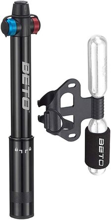 Міні-велосипедний насос з CO2-качалом, 19.5–31.5 см, 120–160 PSI (макс), алюмінієвий сплав, чорний/сріблястий