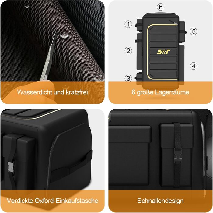 Органайзер для багажника ErgoCar, сумка для автомобіля з оксфорду, трьохсекційний, складаний, великої місткості, для авто/позашляховика/вантажівки (чорний, 70 л з бічними кишенями) Чорний 70л з бічними кишенями