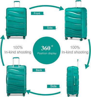 Валіза-візок KONO, велика легка валіза з твердим корпусом та замком TSA, валіза на колесах на 4 колеса (бірюзовий колір, XL), синій XL