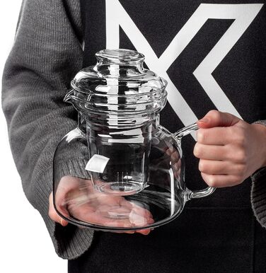 Заварник скляний 1.5л з підставкою та ситечком, чайник з термоізолятором, скляний чайник з фільтром для розсипного чаю, чайний сервіс (з ситечком) 1.5л