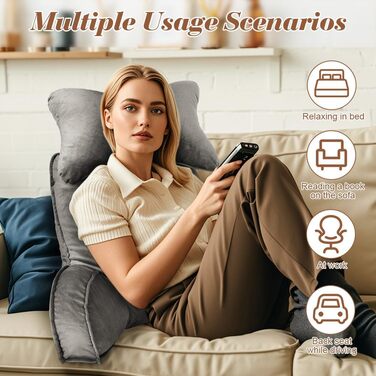 Подушка для читання, подушка для спини зі знімним валиком для шиї та підлокітниками, подушка для відпочинку на ліжку для використання в ліжку або на дивані, подушка для спини для читання, роботи та ігор
