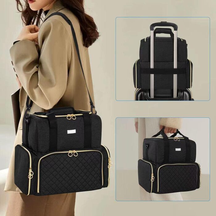 Мішечок для лаку для нігтів, двошаровий органайзер для зберігання лаку для нігтів на 80 флаконів (15 мл) та лампу для нігтів, великий футляр для косметики з відділеннями для зберігання, чорний