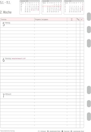 Вкладиш-календар Chronoplan 50576 2026 (тижневий планувальник A5 (148x210 мм) Змінний календар для планувальників зустрічей, ідеально підходить для детального тижневого планування, 1 тиждень на 2 сторінках у рядки, з універсальним перфоратором) білий