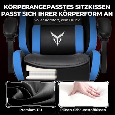 Ігрове крісло GTPLAYER, ергономічне офісне крісло з регульованим підголівником та поперековою опорою, ігрове крісло, синє