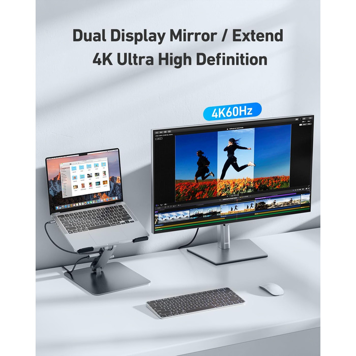 Підставка для ноутбука з 7-в-1 USB-C док-станцією HDMI (4K60Hz), 1SD та 1Micro SD кардридер, живлення 100W, 10Gbps (1USB-C & 2USB-A 3.2) для MacBook Pro/Air, iPad Pro, XPS та ThinkPad