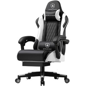 Ігрове крісло GTPLAYER - Ергономічне офісне крісло з регульованою поперековою опорою/підголівником та підставкою для ніг, вантажопідйомність 150 кг, біле Ігрове крісло, комп&39ютерне крісло, письмове крісло