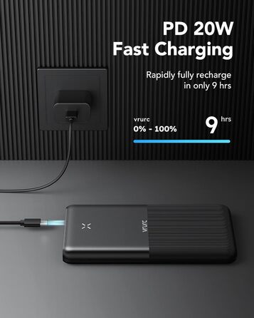 Powerbank VRURC 30000mAh, 22.5W? з 4 виходами і 3 входами, чорний