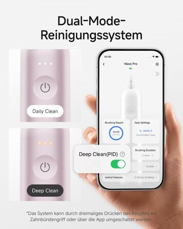 Звукова зубна щітка Laifen Wave Pro з 6 режимами чищення та акумулятором на 70 днів, 60 осциляції, контроль тиску, 2 інтелектуальні насадки (Алюмінієво-рожевий)