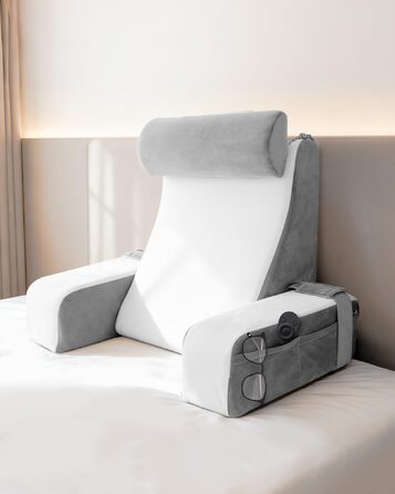 Подушка для читання для ліжка та дивана, подушка для книги зі знімним потиличним валиком та підлокітником, подушка для спини ліжка, настінна подушка, багатофункціональна клиноподібна подушка для читання, роботи, перегляду телевізора