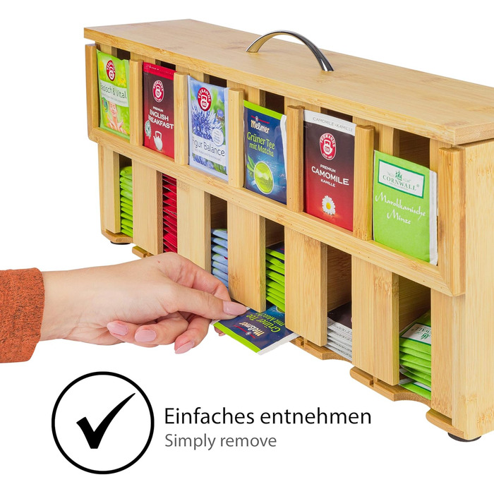 Дерев&39яна чайна скринька ONVAYA Чайна скринька з 6 відділеннями Коробка для чайних пакетиків приблизно на 200 Коробка для зберігання чаю Диспенсер для бамбукових чайних пакетиків Органайзер для чайних пакетиків