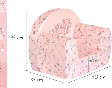 Дитяче крісло FORTISLINE Mini легке крісло з пінопласту для дітей від 1 року, мяке дитяче крісло з мікрофібри, знімний та пральний чохол, безпечне дитяче сидіння, 40x39x33 см рожевого кольору