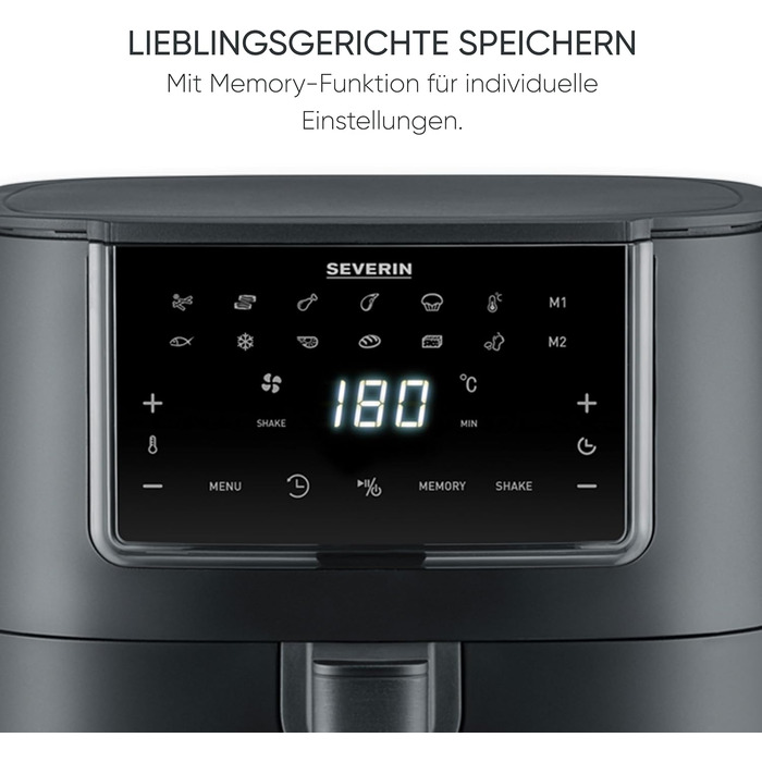 Аерофритюрниця Severin FryLight FR 2462 Single XXL, 7 л, 11 автопрограм, сенсорний дисплей, функція пам'яті та підігріву, антипригарне покриття, 1700 Вт, чорна