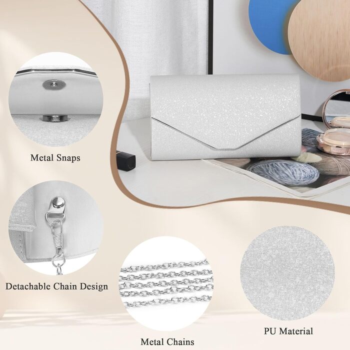 Жіноча блискуча вечірня сумка-клатч елегантна весільна сумка срібний клатч зі знімним ланцюжком офіційна сумка для весілля, вечірки, випускного вечора A-Silver