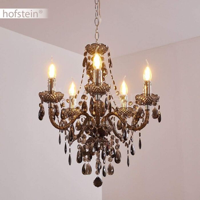 Металева люстра в чорному/хромованому кольорі, підвісний світильник 5-light, 5 x E14, класичний підвісний світильник з декоративними кристалами, вінтажний/ретро дизайн, без лампочки (чорний, прозорий, прозорий)